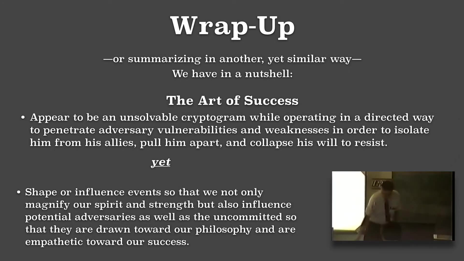 Recording frame showing The art of success