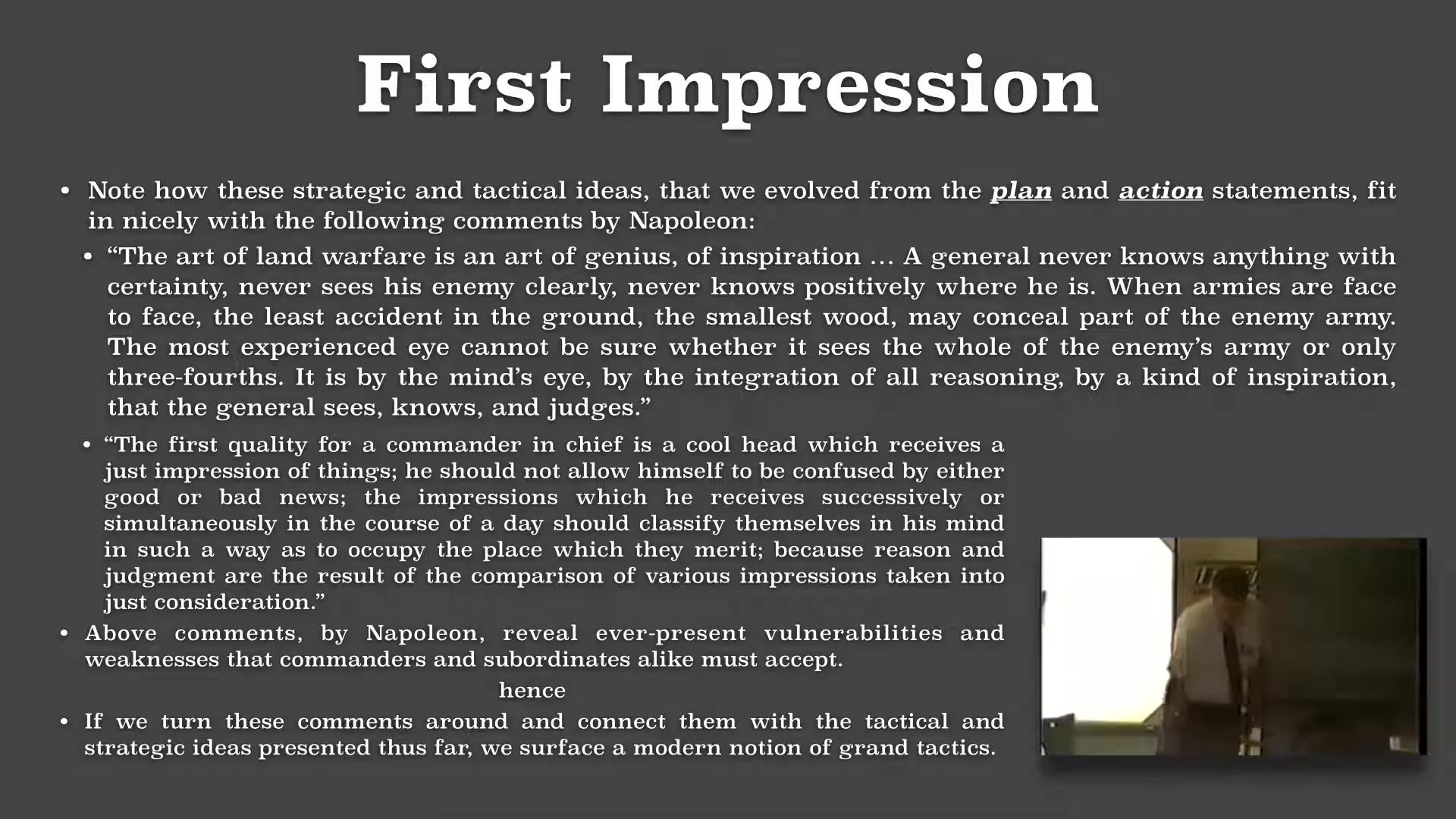 Recording frame showing First impression