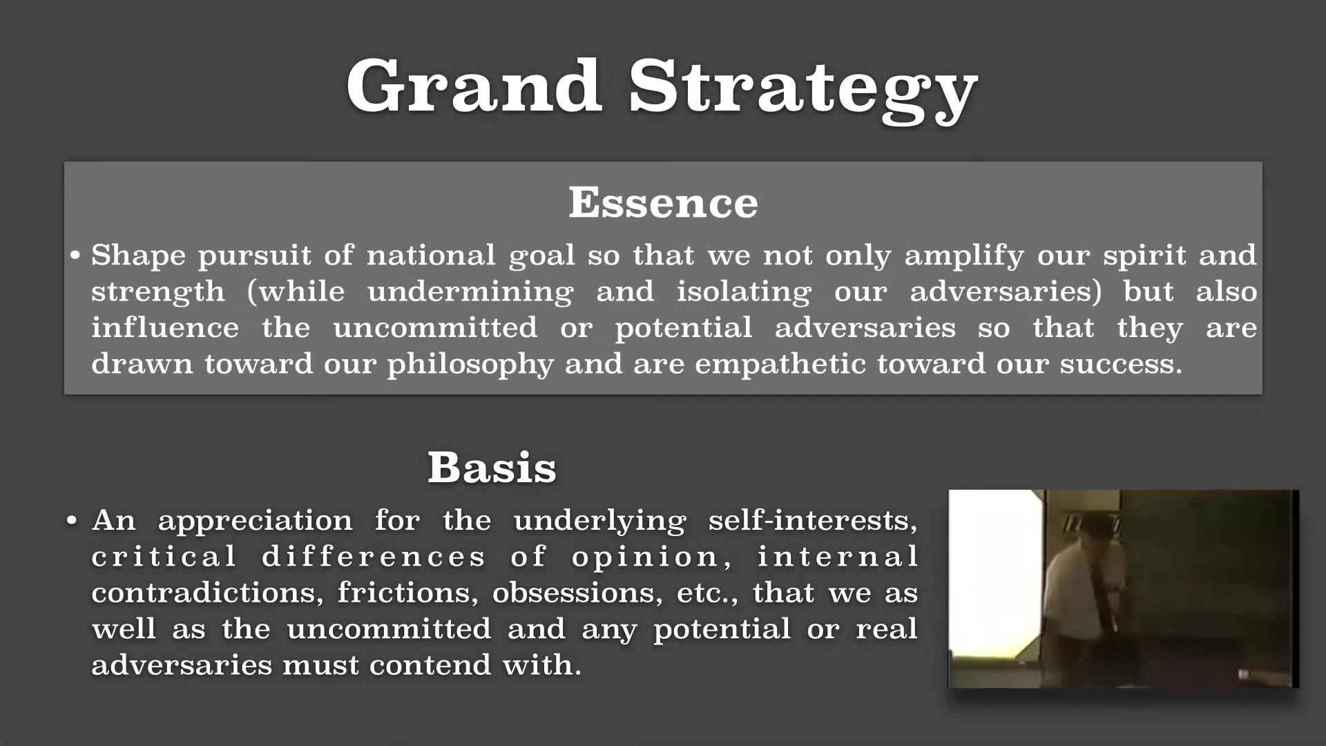 Recording frame showing Grand strategy