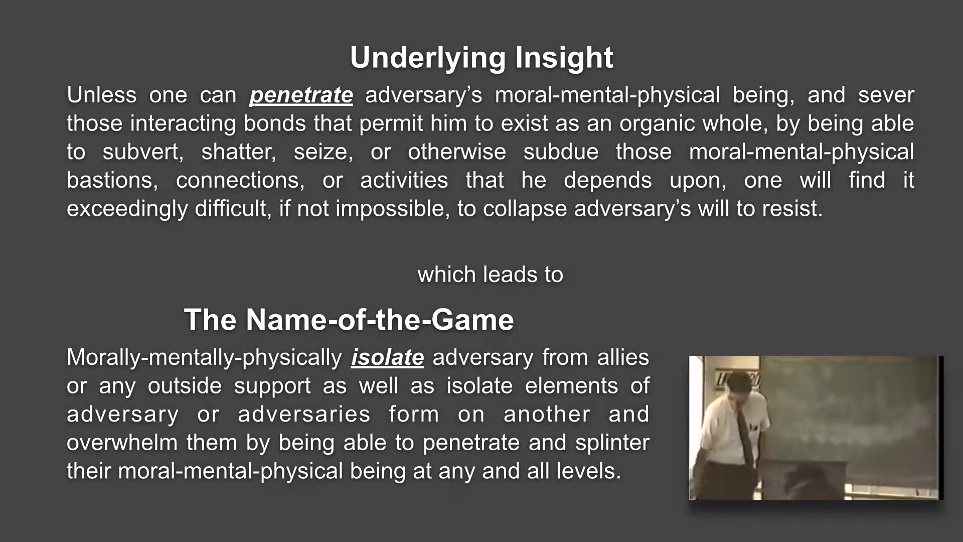 Recording frame showing Underlying insight / The name of the game